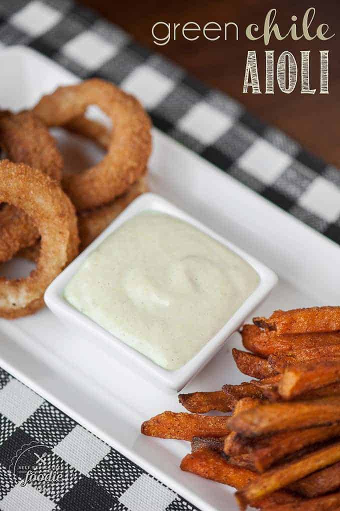 onion rings, sweet potato fries, and homemade aioli