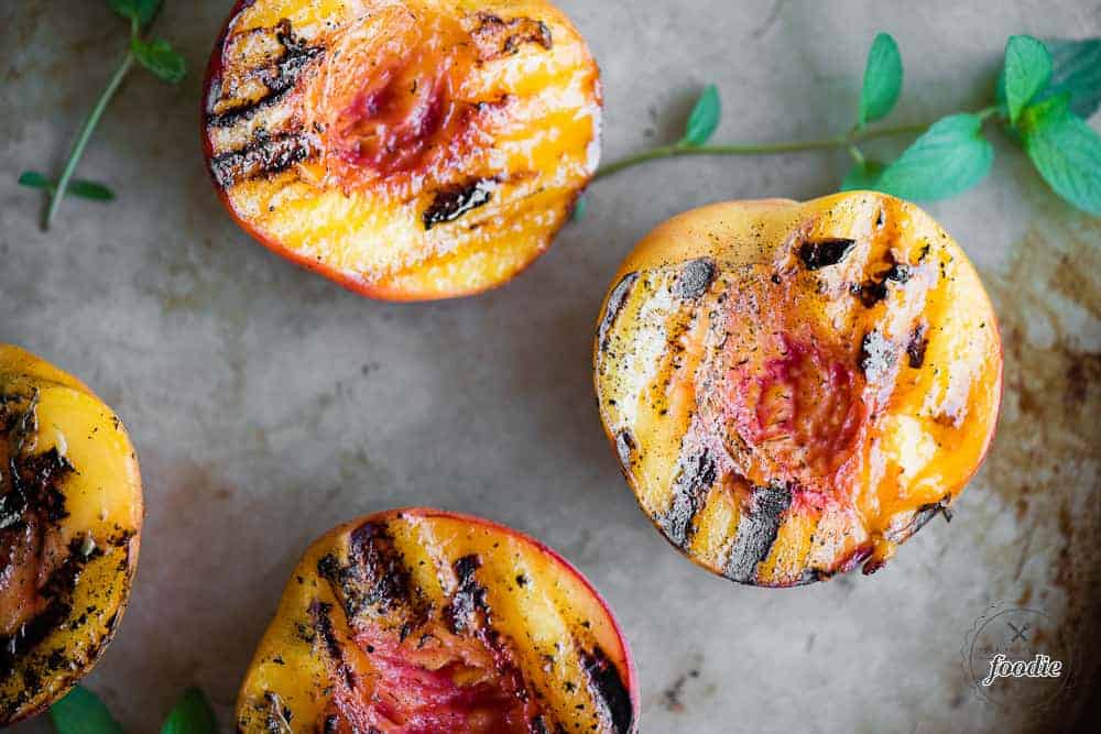 grilled peach halves with mint