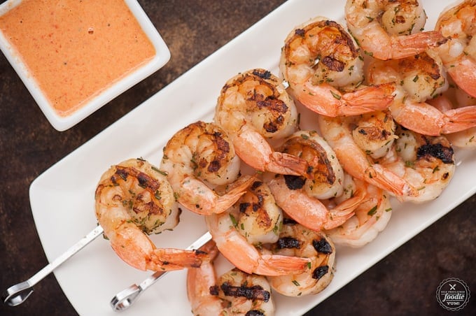 shrimp with red pepper aioli on the side