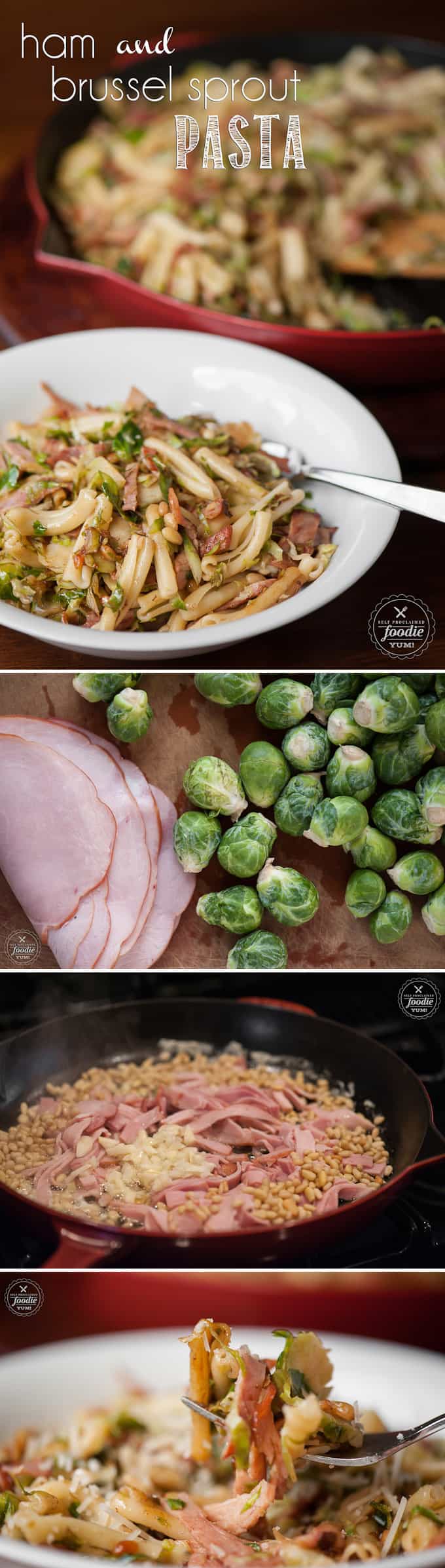 This super tasty and satisfying Ham and Brussel Sprout Pasta with pine nuts is full of flavor, easy to make, and will quickly become a favorite fall meal.