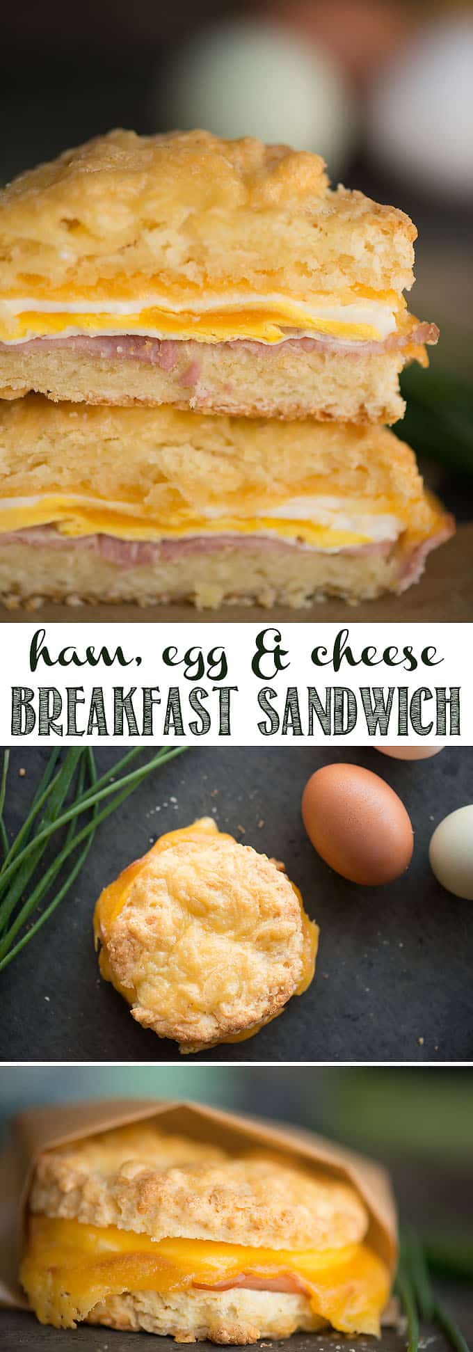 Ham, Egg & Cheese Breakfast Sandwiches combine a perfectly cooked egg, melted cheddar cheese, flavorful ham inside a freshly baked homemade cheddar biscuit. Make them as a grab-and-go breakfast as a delcious way to start your day! #breakfast #breakfastsandwich #biscuit #cheddarbiscuit #egg #cheddar #ham #breakfastslider