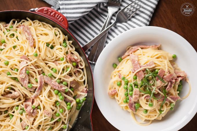 Ham And Pea Pasta Carbonara Recipe Video Self Proclaimed Foodie