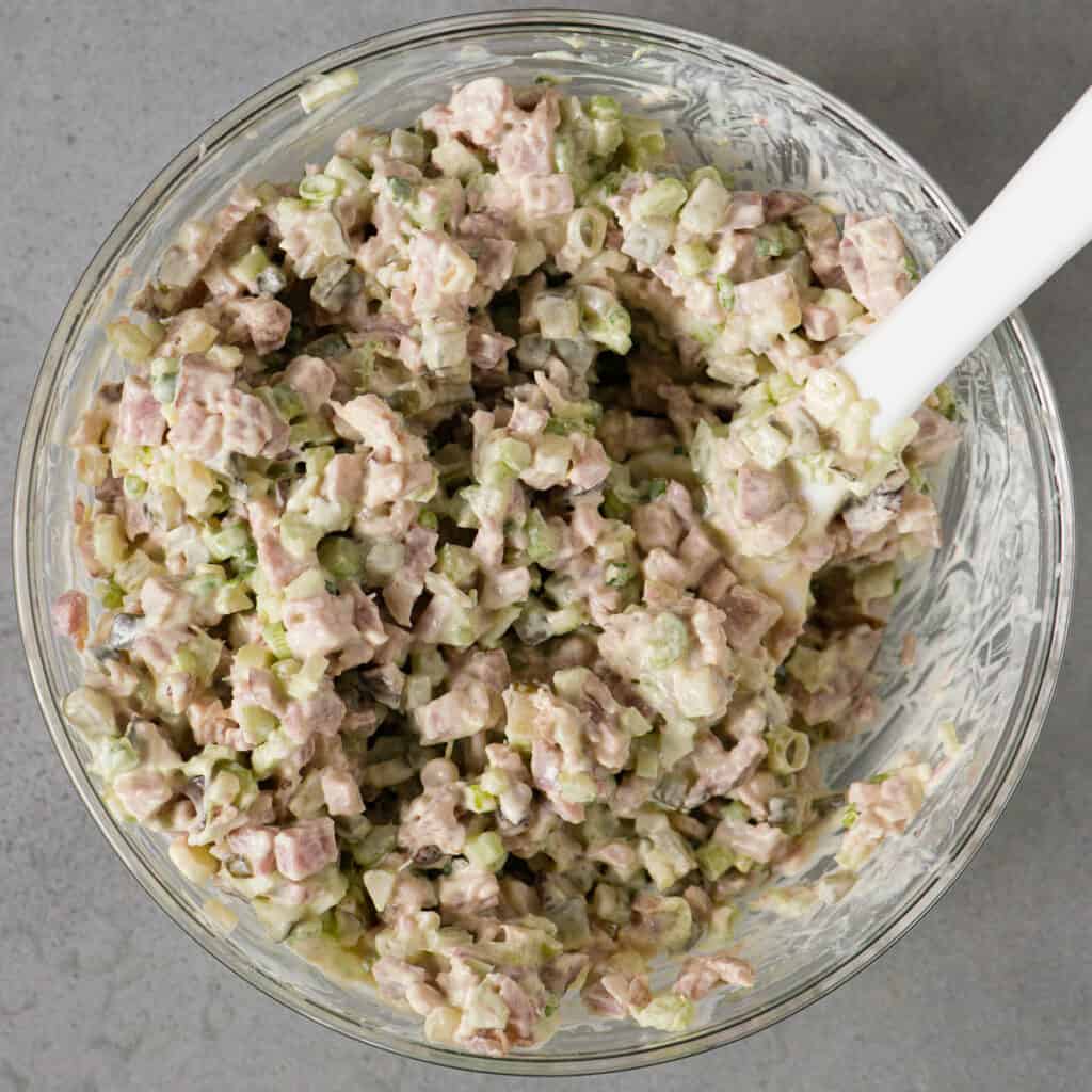 mixed ham salad in bowl