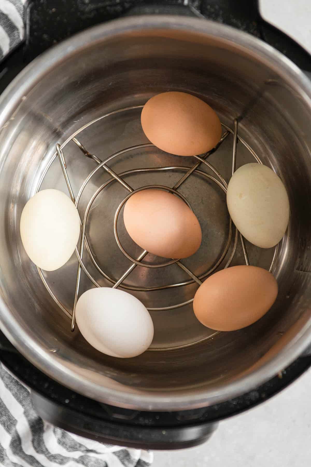 large eggs on rack in Instant Pot.