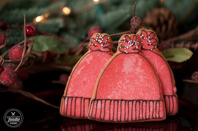 Christmas sugar cookies decorated with icing to look like red hats