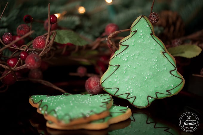 recipe for homemade sugar cookies decorated like christmas trees