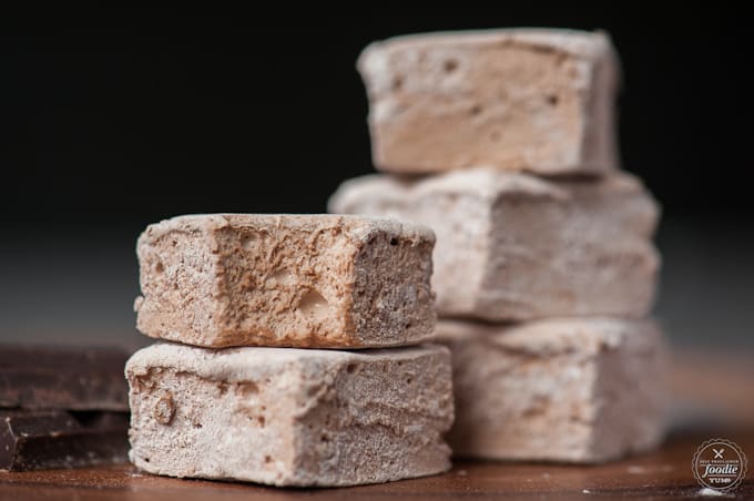 homemade chocolate marshmallows in stacks