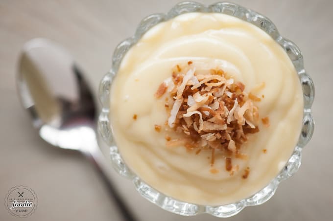 Single serving of homemade coconut pudding