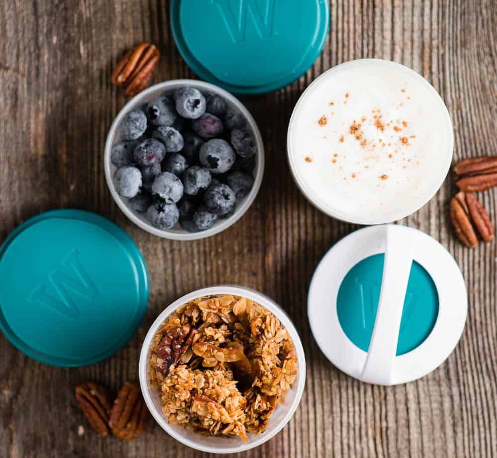 yogurt parfait with homemade granola and snack containers