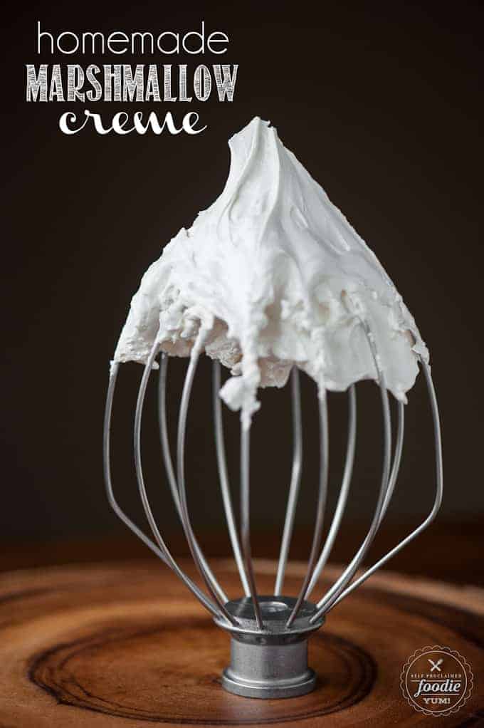 homemade marshmallow cream on whisk attachment