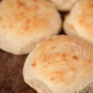 a close up of a homemade potato bun