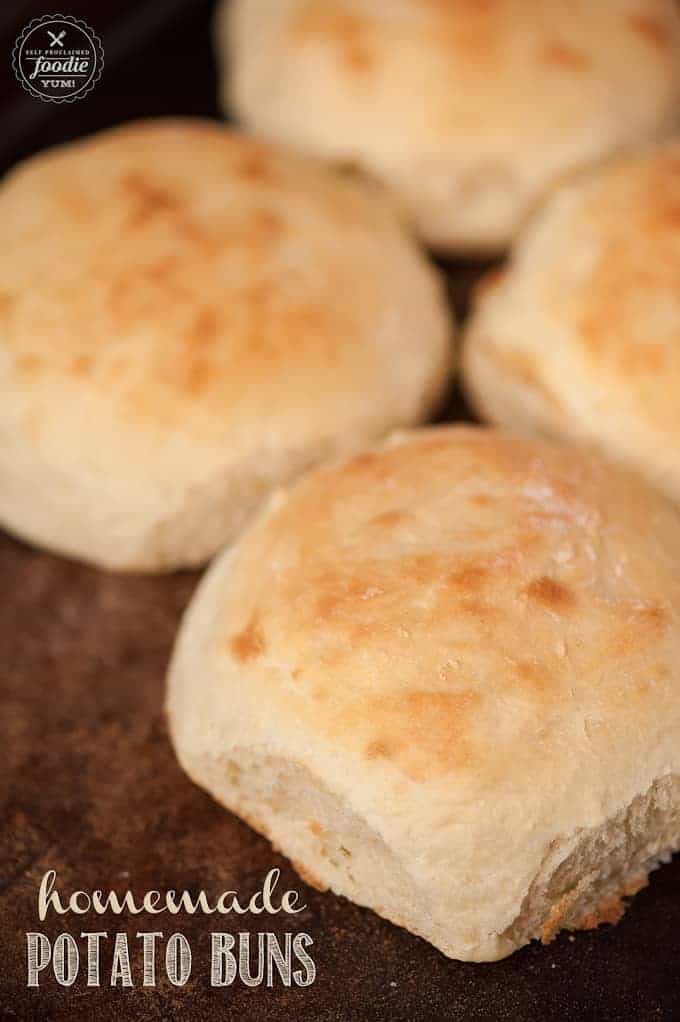 a close up of a homemade potato bun