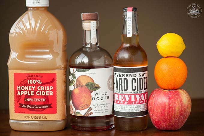 bottles of apple cider, vodka, and hard apple cider