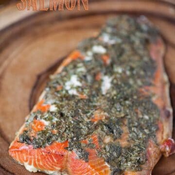 cooked salmon filet with herb topping
