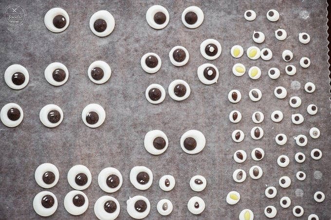 Monster cookies use homemade candy eyeballs.