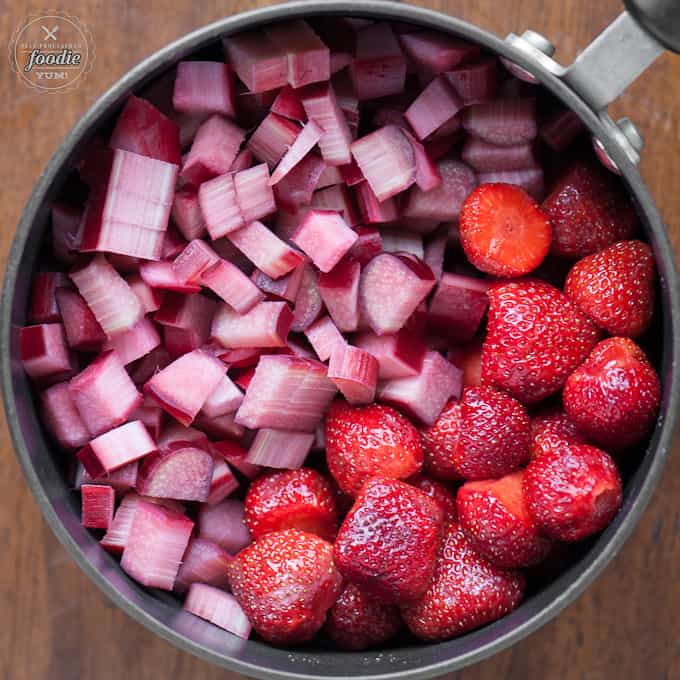Fresh rhubarb and strawberries to make homemade jam