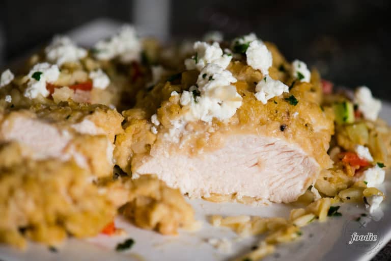 Hummus Baked Chicken with Feta and Vegetable Orzo Self Proclaimed Foodie