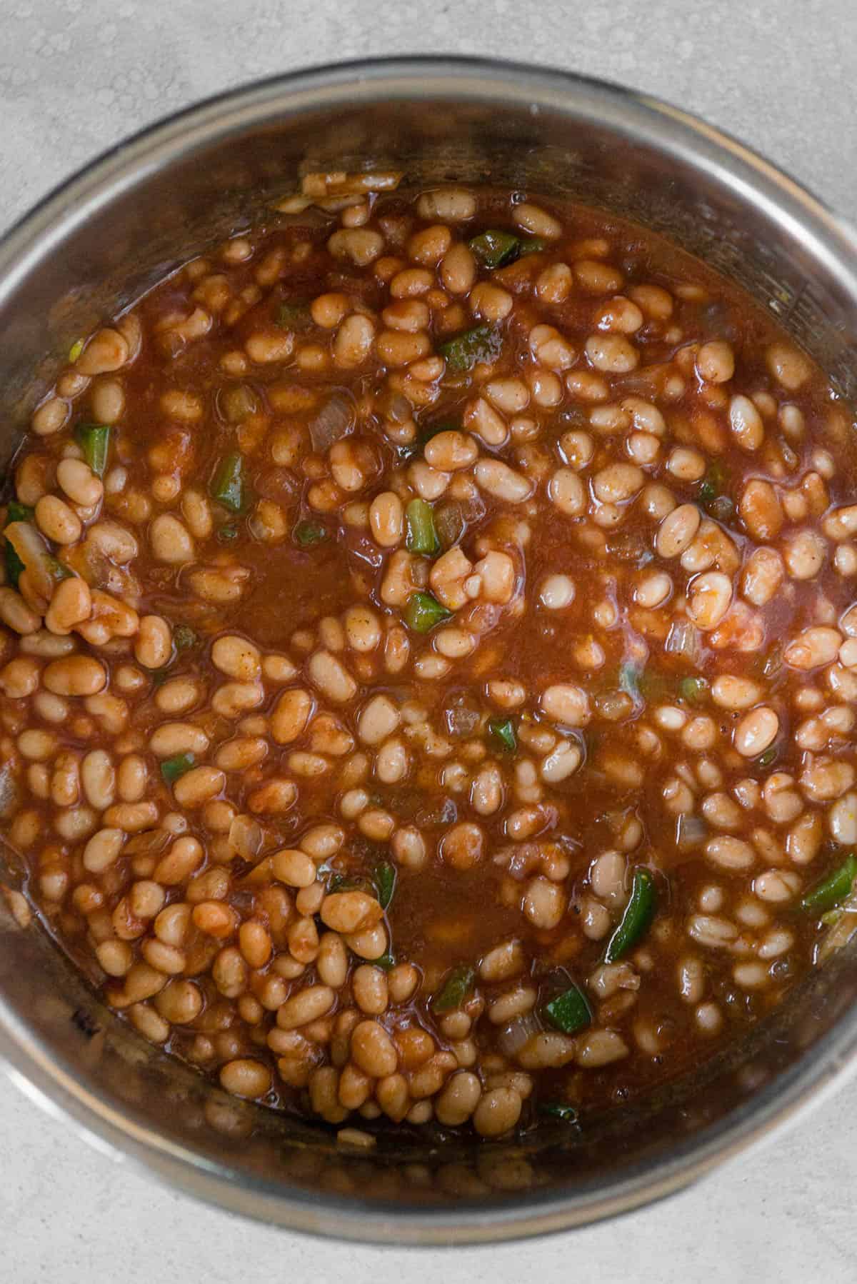 navy baked beans in pot prior to cooking