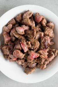 seared pieces of beef stew meat