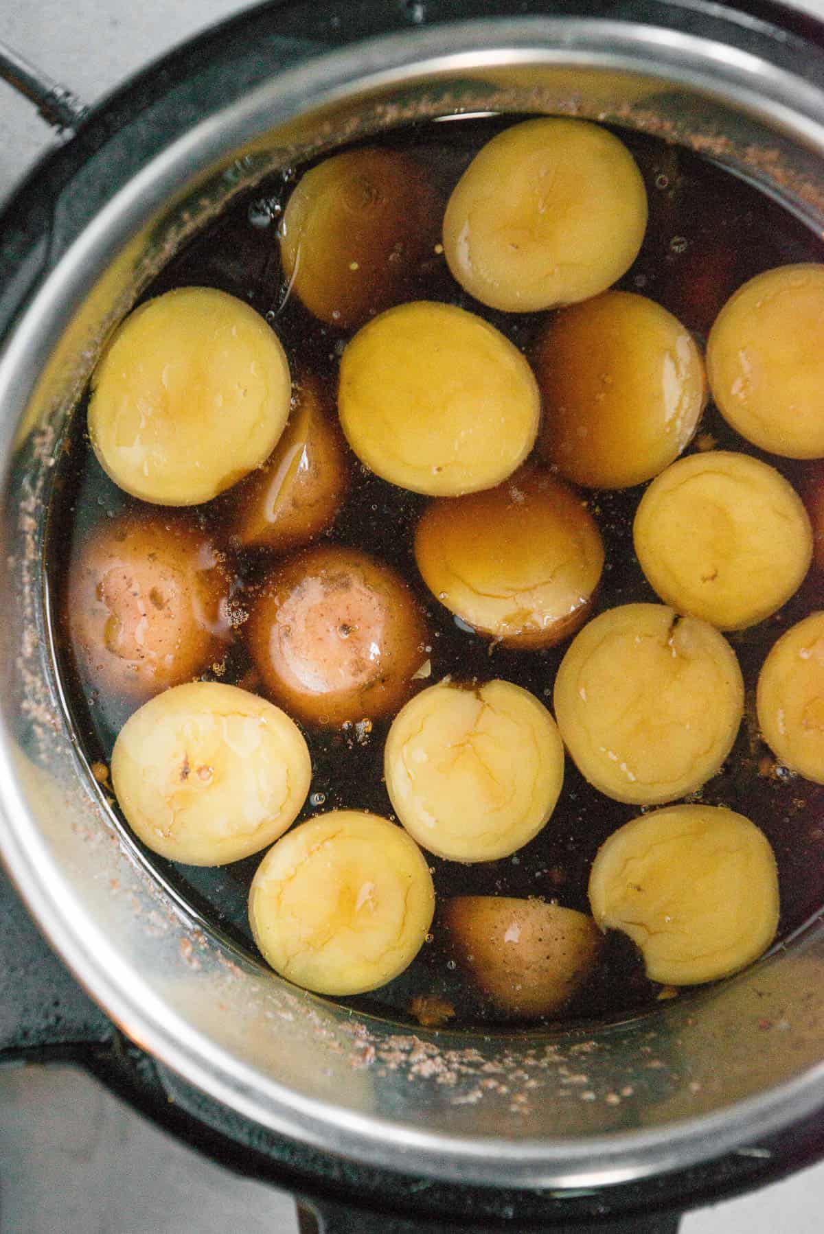 cooked potatoes in broth
