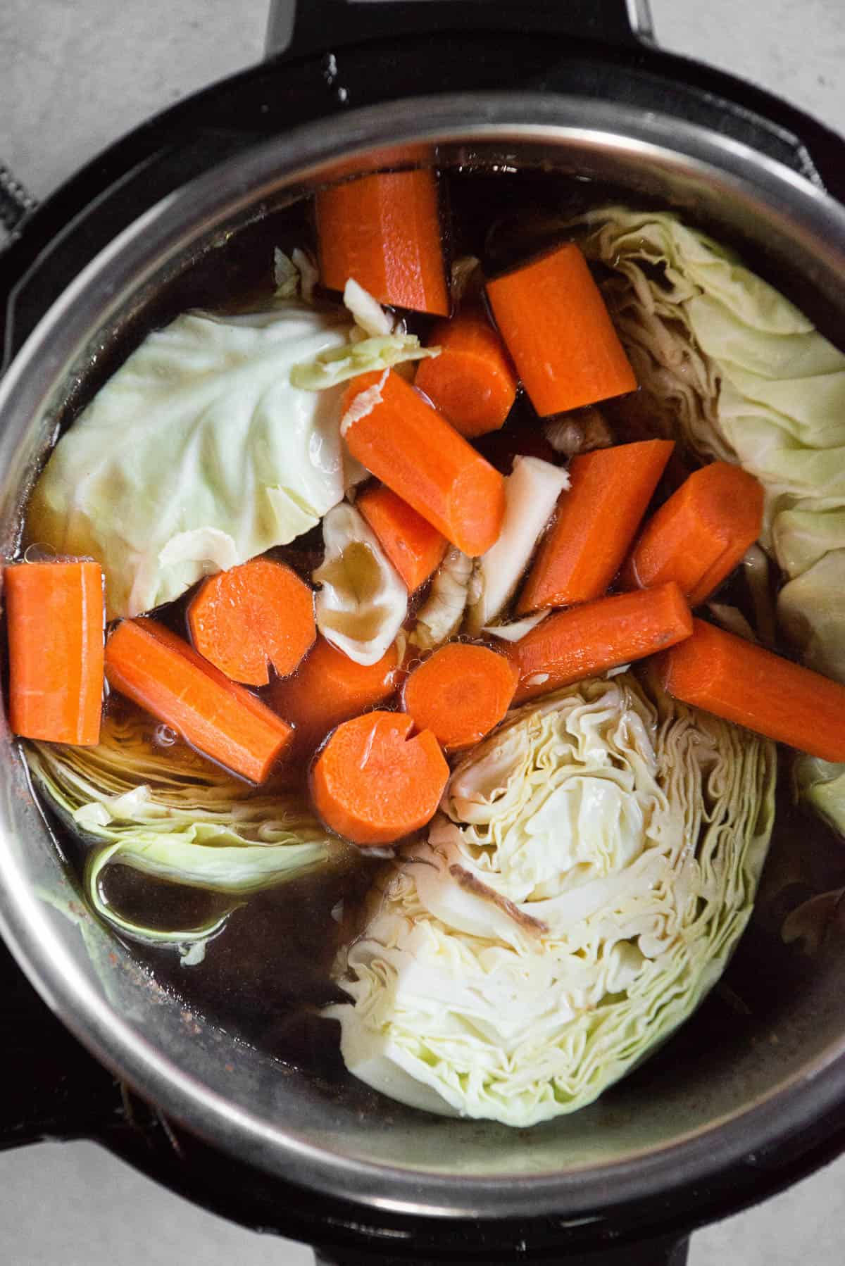 green cabbage and carrots in Instant Pot