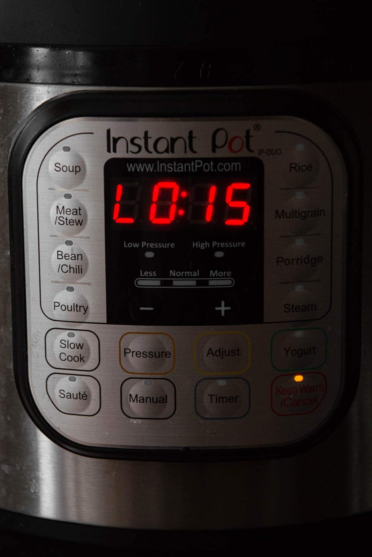 instant pot digital timer showing 15