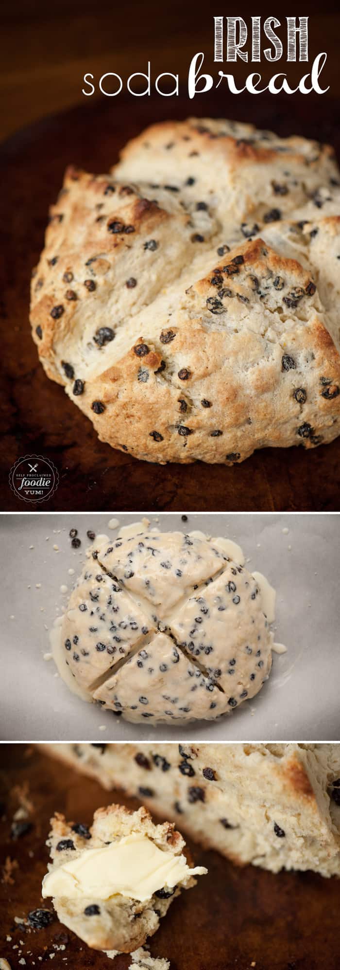 Irish Soda Bread, made from scratch with currants and buttermilk, is crispy on the outside and perfectly moist on the inside. It is a super easy recipe to make and has a very distinct taste. This subtly sweet bread is a perfect addition to any St. Patrick's Day celebration. #sodabread #irish #irishsodabread #saintpatricksday #stpaddys #stpatricks #currants #buttermilk