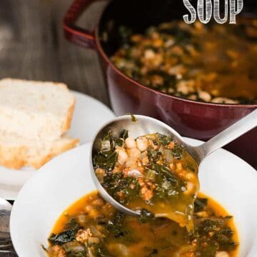 Italian Pork White Bean & Kale Soup is a hearty and healthy meal that is quick enough to serve as an easy weeknight dinner.