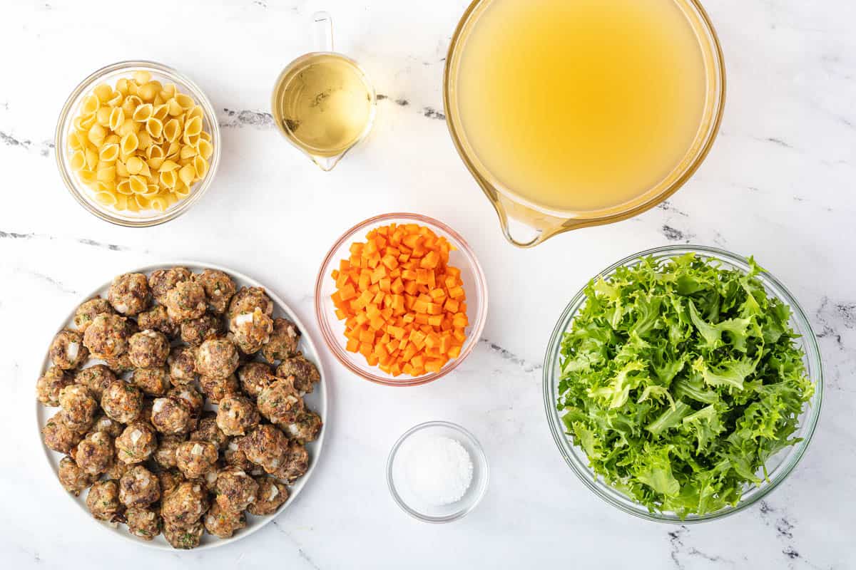 Ingredients used to make Italian wedding soup.