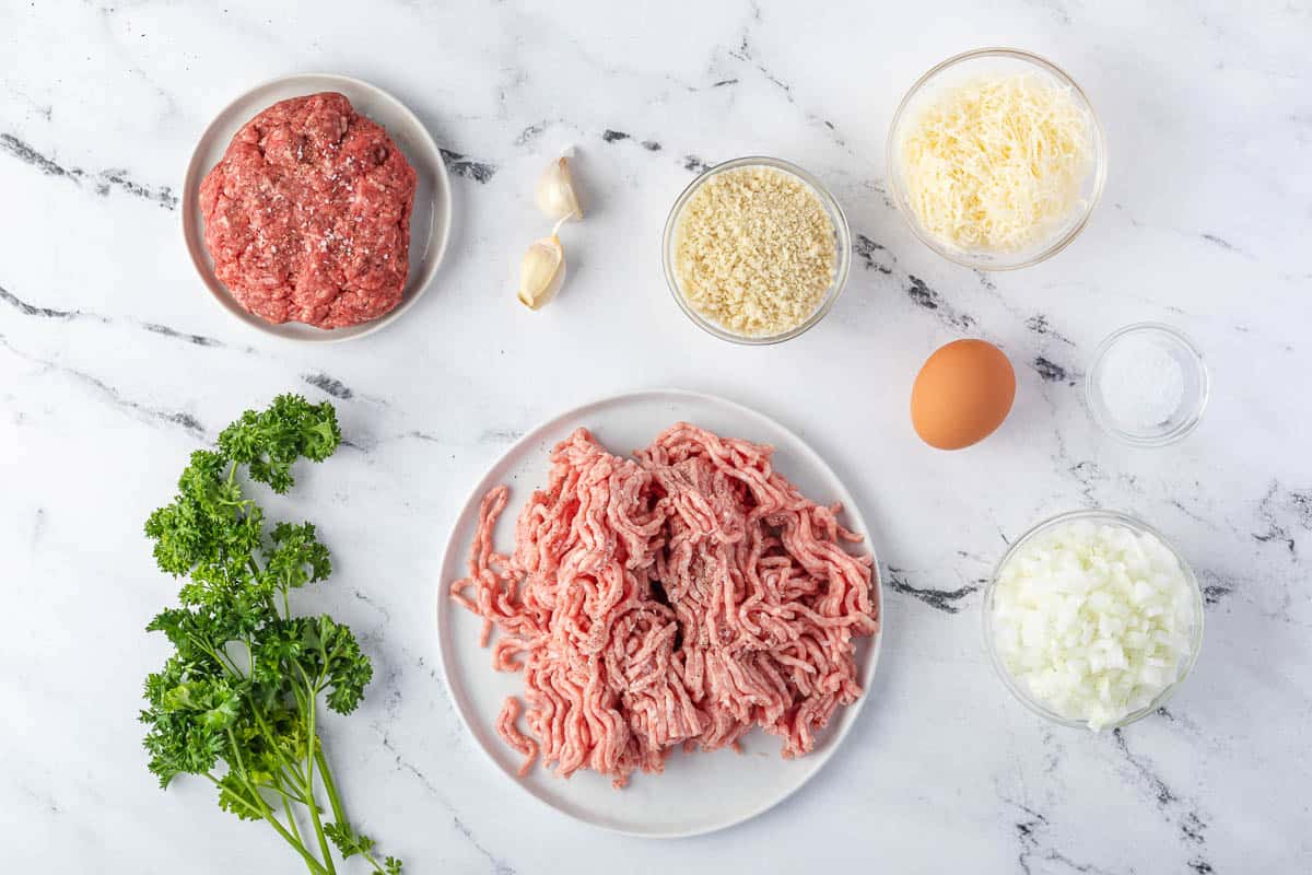 ingredients used to make meatballs.