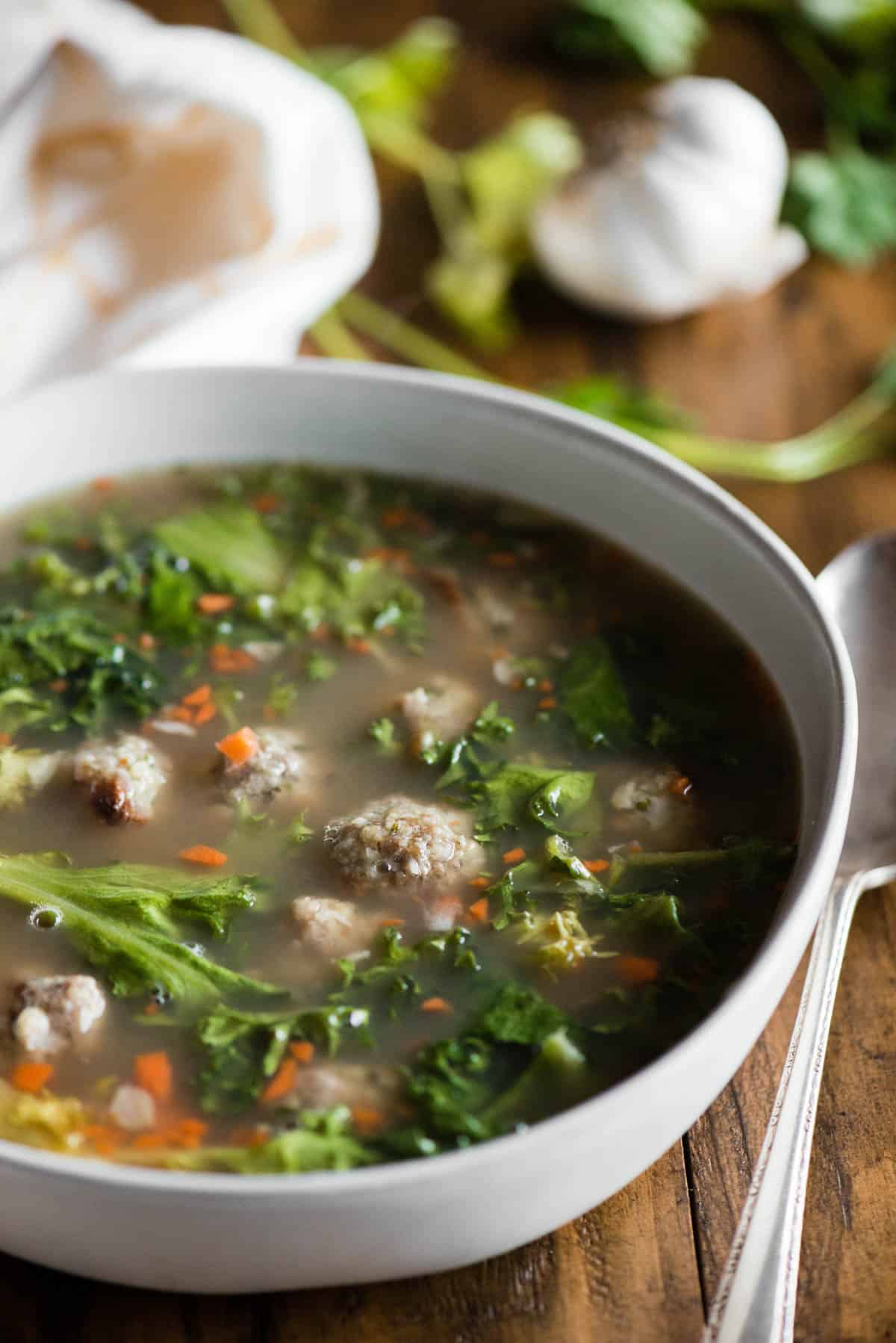 bowl of homemade Italian wedding soup.