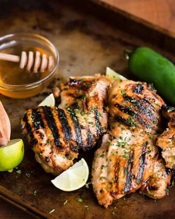 A little bit of sweet, the perfect hint of sour, and the perfect amount of heat make this Jalapeno Honey Lime Grilled Chicken the perfect summer dinner!