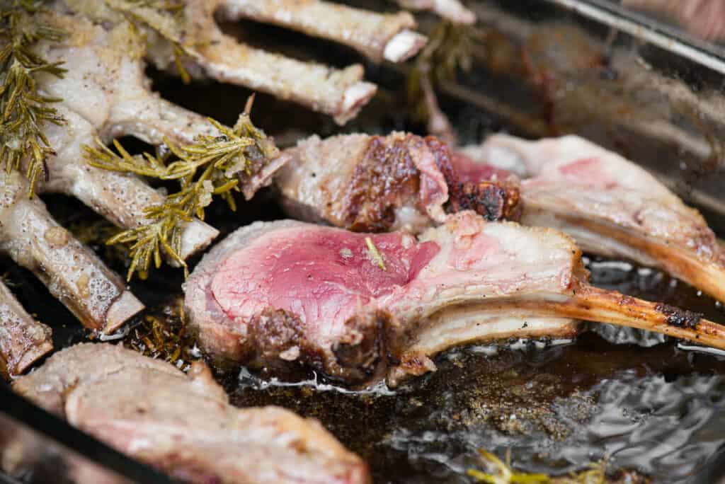 dipping lamb chops into fat
