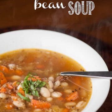 Leftover Ham Bean Soup is the easiest and most flavorful soup your family will love made with a rich broth in the slow cooker from your holiday ham bone.