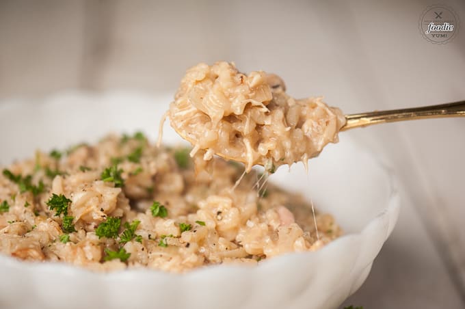 a spoonful of leftover turkey risotto
