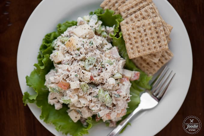 leftover turkey salad and crackers on a plate