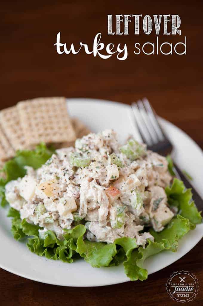 leftover turkey salad on a piece of lettuce