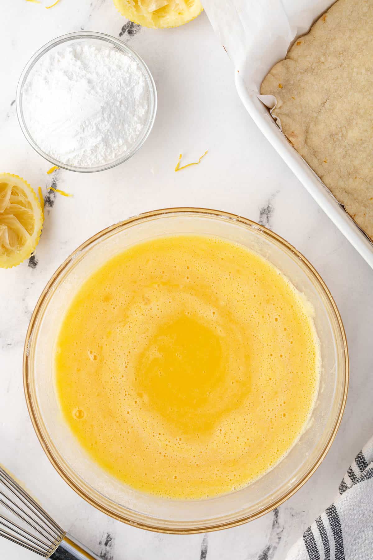 lemon bar filling in glass bowl