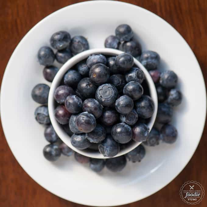 A bowl of blueberries on a plate