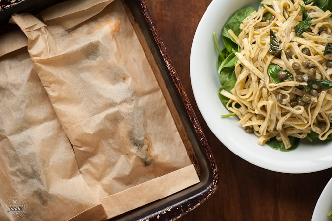 salmon and lemon caper pesto pasta