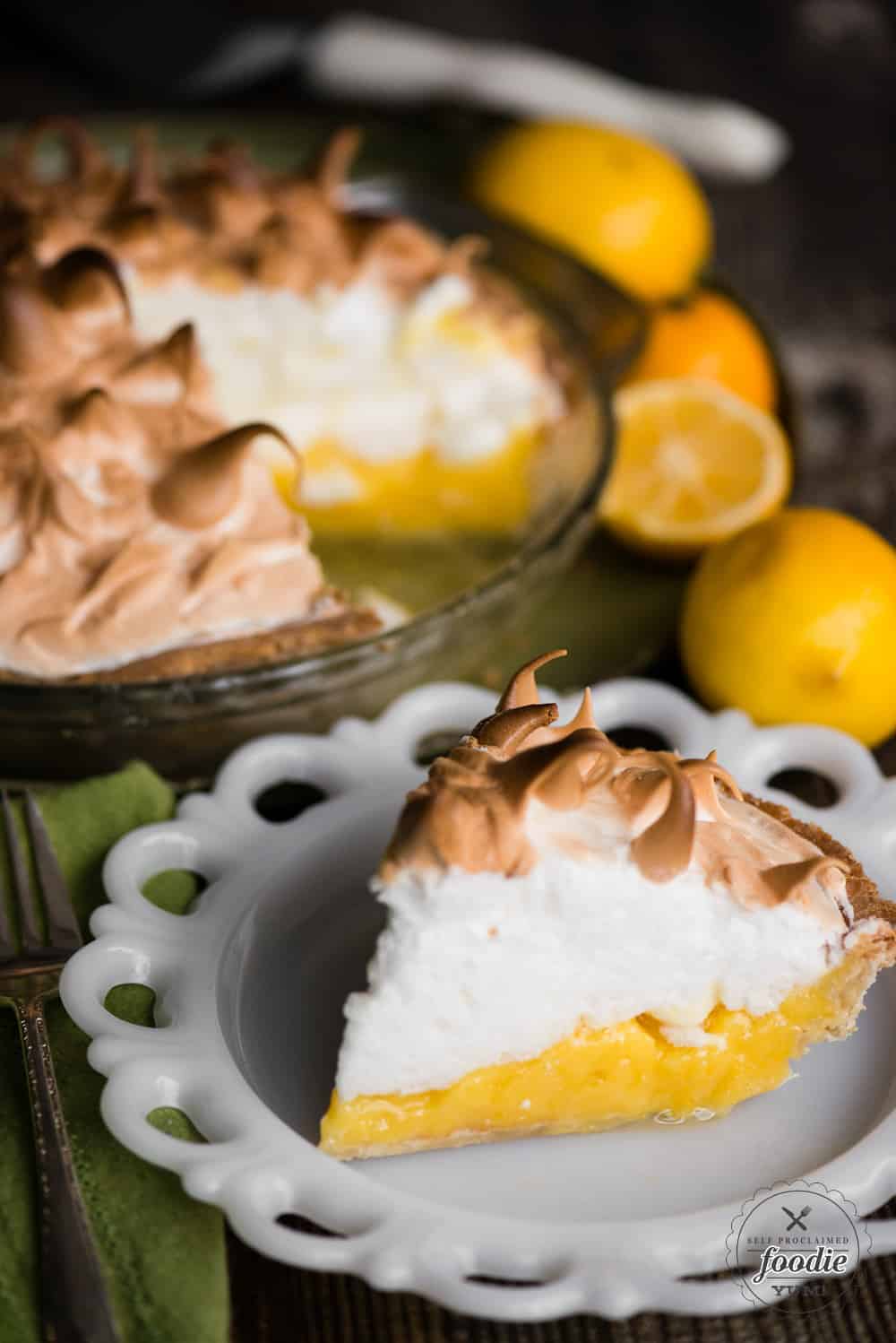 lemon meringue pie slice on plate