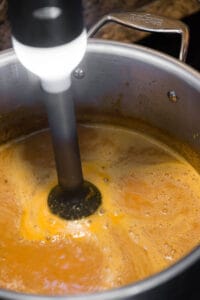 pureeing bisque with immersion blender