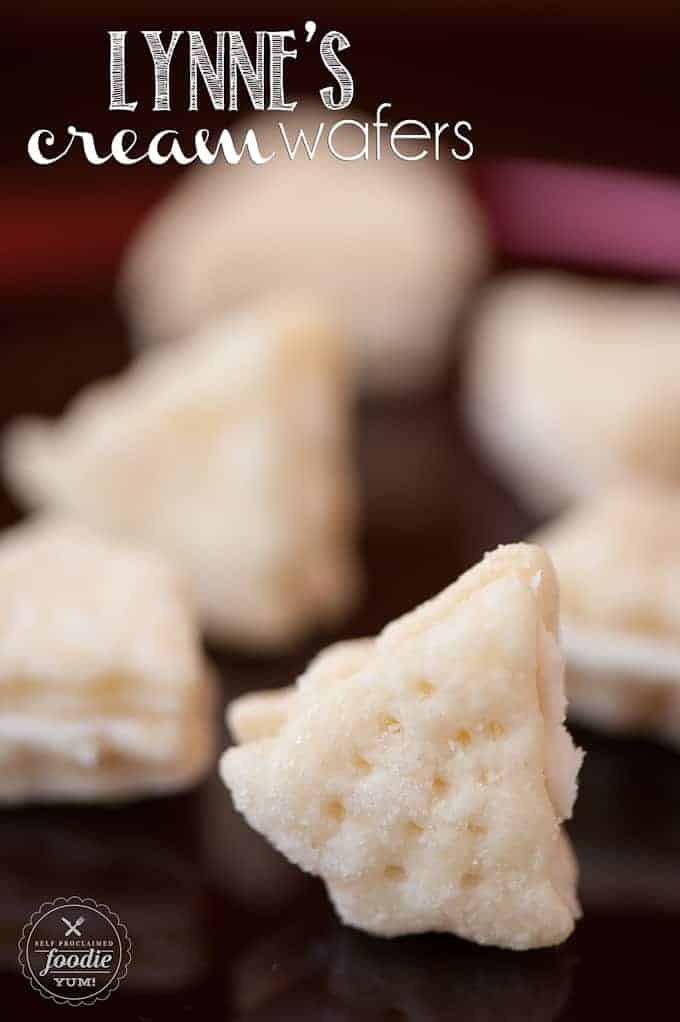 A close up of a cream wafers