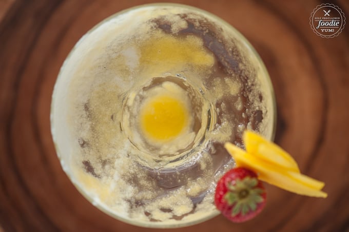 looking down at an empty cocktail glass