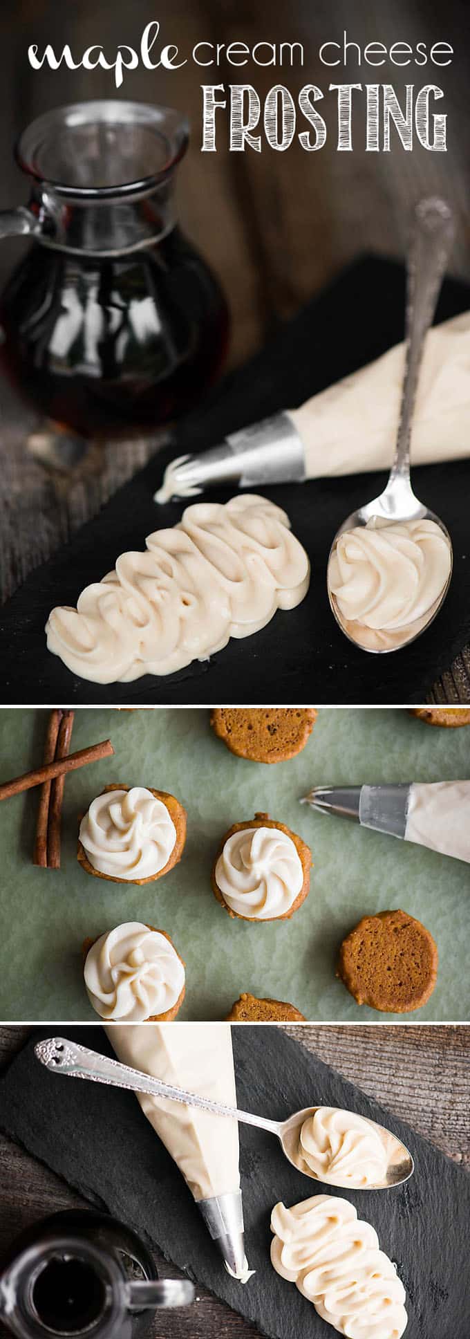 Maple Cream Cheese Frosting, made with pure maple syrup and maple sugar, is a creamy sweet topping that is excellent for fall season cookies and cakes!