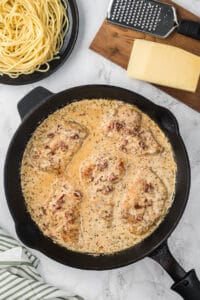 homemade marry me chicken in skillet.