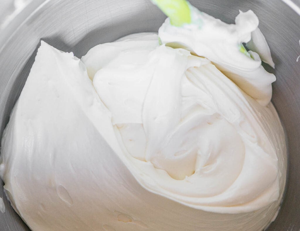 bowl of homemade mascarpone frosting