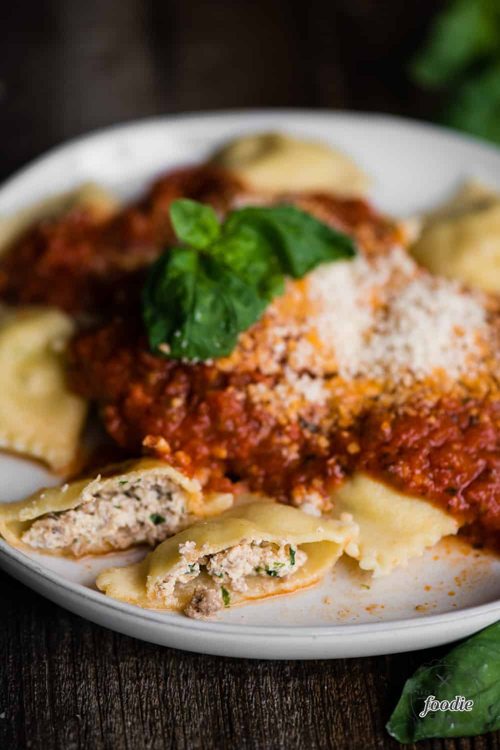 Homemade store cheese ravioli