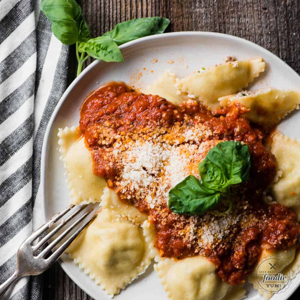 plate of homemade sausage Ravioli with homemade pasta