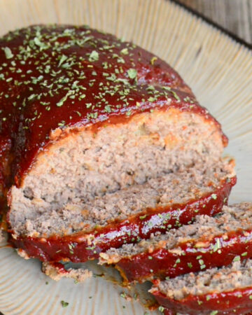 homemade meatloaf with ketchup sauce.